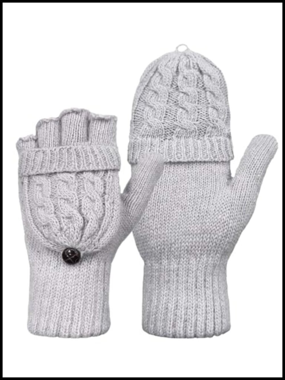 Wool Knit Fingerless Gloves Convertible Flip Top Mittens One Size Winter Warm